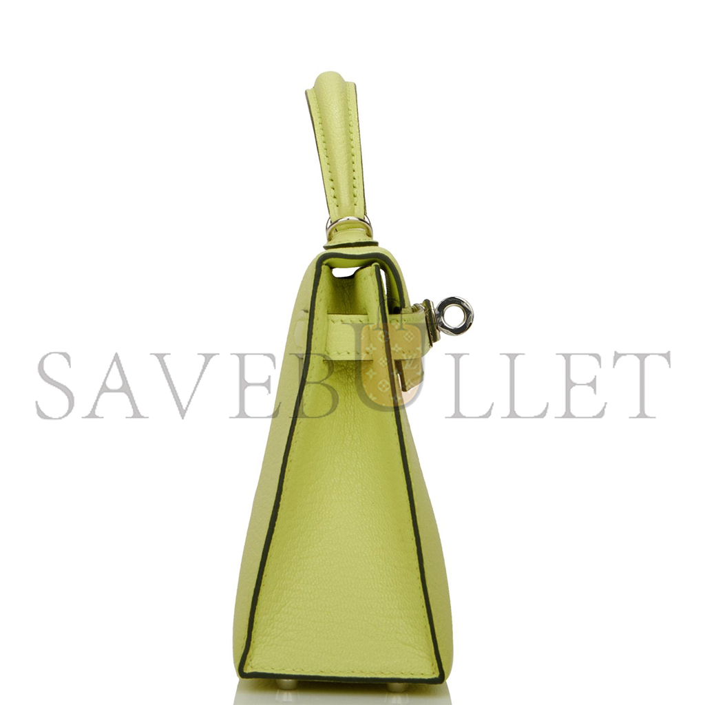 HERMÈS MINI KELLY II SELLIER JAUNE BOURGEON CHEVRE PALLADIUM HARDWARE (19*12*5.5cm)